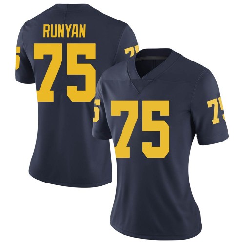 Jon Runyan Michigan Wolverines Women's NCAA #75 Navy Limited Brand Jordan College Stitched Football Jersey KVU7254UA